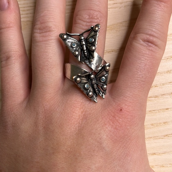 Fossil Turquoise Butterfly sterling silver wrap ring - Picture 4 of 4